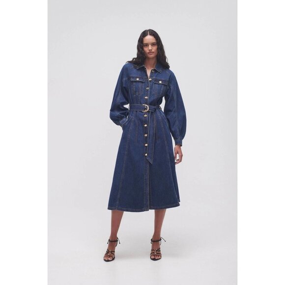 knee length dresses for ladies Ratio Logo Denim Midi Dress | Logo Wash
